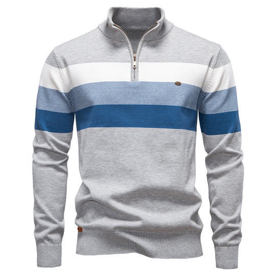 Herren Strickpullover mit modischem Stehkragen und feinen Streifen R&B