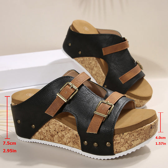 Damen Wedge-Sandalen mit verstellbarem Doppelschnallen-Design R&B