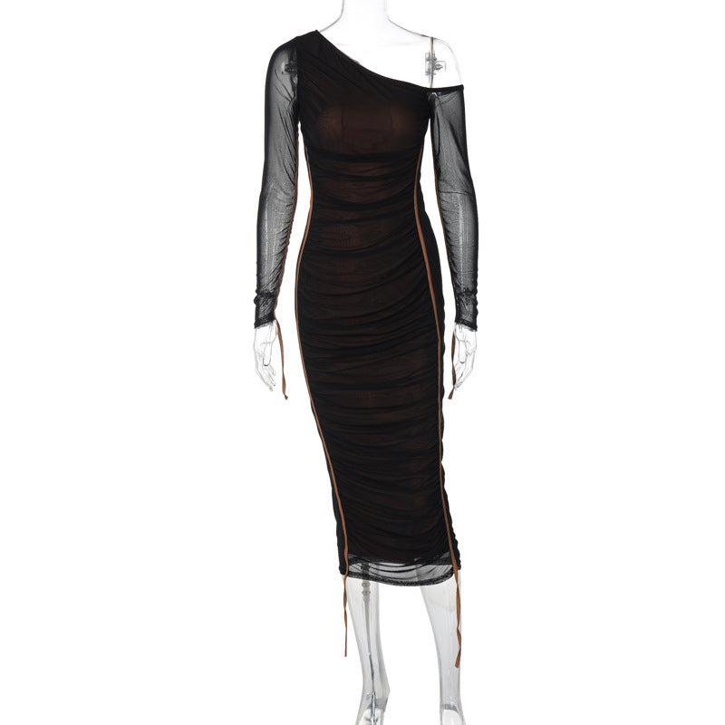 Damen Elegantes One-Shoulder Kleid mit Rüschen R&B