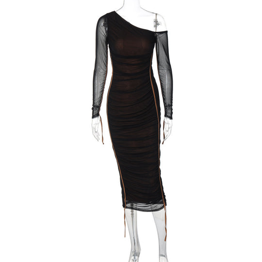 Damen Elegantes One-Shoulder Kleid mit Rüschen R&B