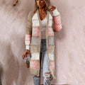 Damen Langer Strickcardigan mit kunstvollem Streifenmuster und luftiger Struktur R&B