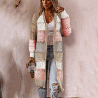 Damen Langer Strickcardigan mit kunstvollem Streifenmuster und luftiger Struktur R&B