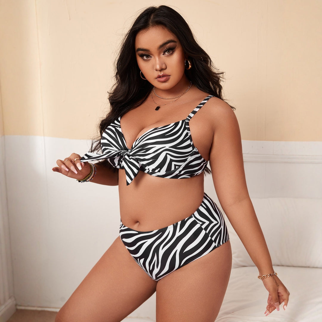 Damen Bunt gemusterter Bikini mit Knotendetail R&B