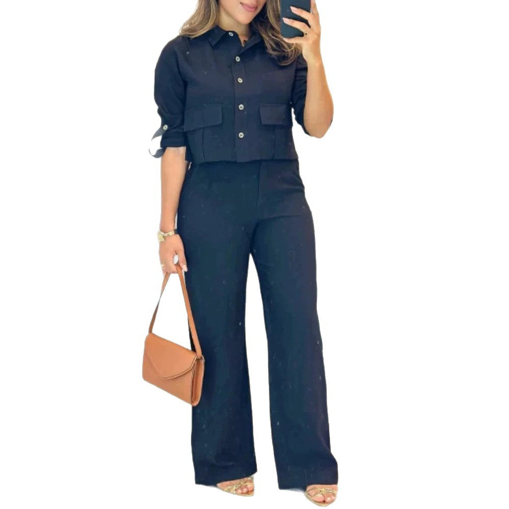 Damen Lässiges Zweiteiler-Set aus leichtem Stoff mit praktischen Taschen R&B