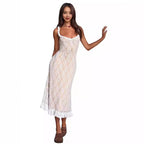 Damen Spitzen-Nachtkleid mit Rüschen und dekorativen Trägern R&B