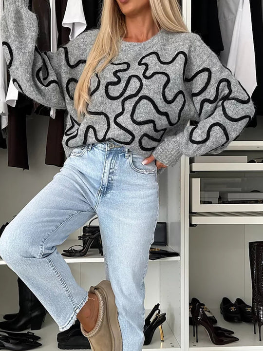 Damen kuscheliger Strickpullover mit kreativem Muster R&B