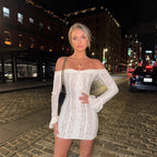 Damen Spitzenoberteil mit Off-Shoulder Design und langen Ärmeln R&B