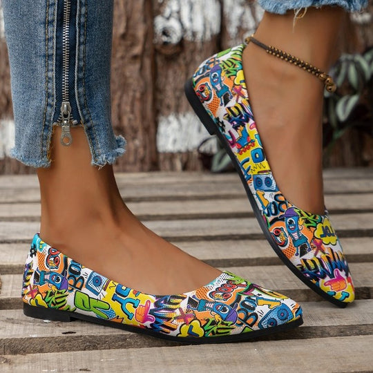 Damen Ballerinas mit buntem, grafischem Muster und bequemer Sohle R&B