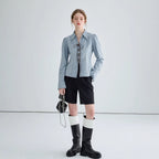 Damen Denim-Bluse mit historischem Schnürdetail und lässiger Passform R&B