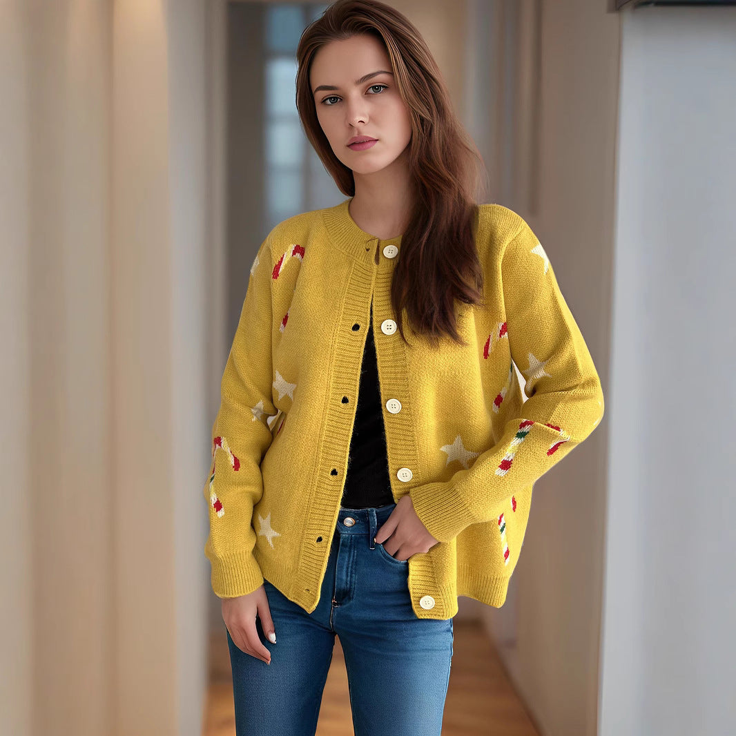 Damen Strickjacke mit festlichem Motiv und dekorativen Knöpfen R&B