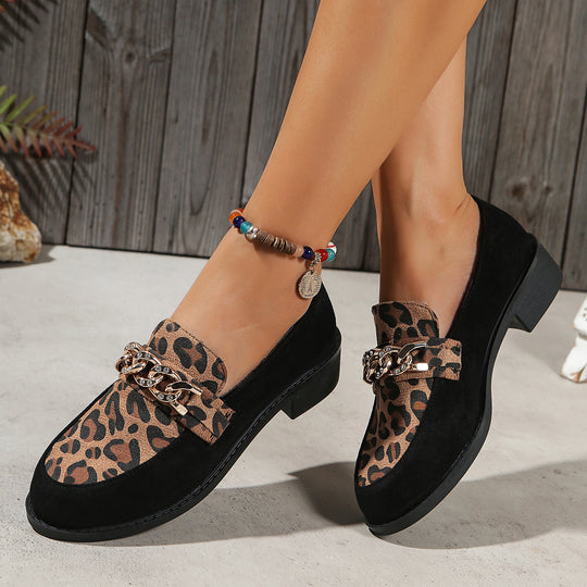 Damen Modische Mokassins mit Leopardenmuster und dekorativem Kettenverschluss R&B