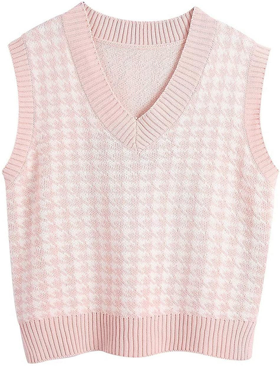 Damen ärmellose Strickweste mit modernem Hahnentrittmuster R&B