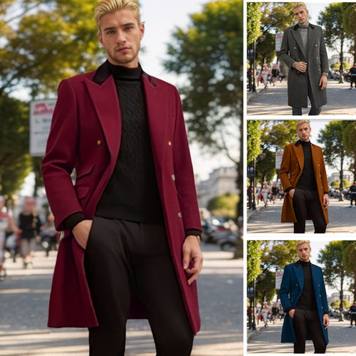 Herren moderner Urban-Mantel mit doppelter Knopfleiste und Samtkragen R&B