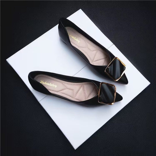 Damen Elegante Ballerinas mit modischer Schmuckschließe R&B
