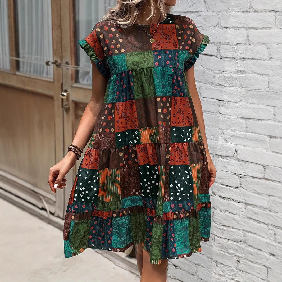 Damen Freizeitliches Patchwork Kleid R&B