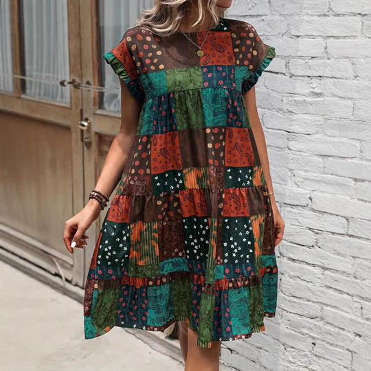 Damen Freizeitliches Patchwork Kleid R&B