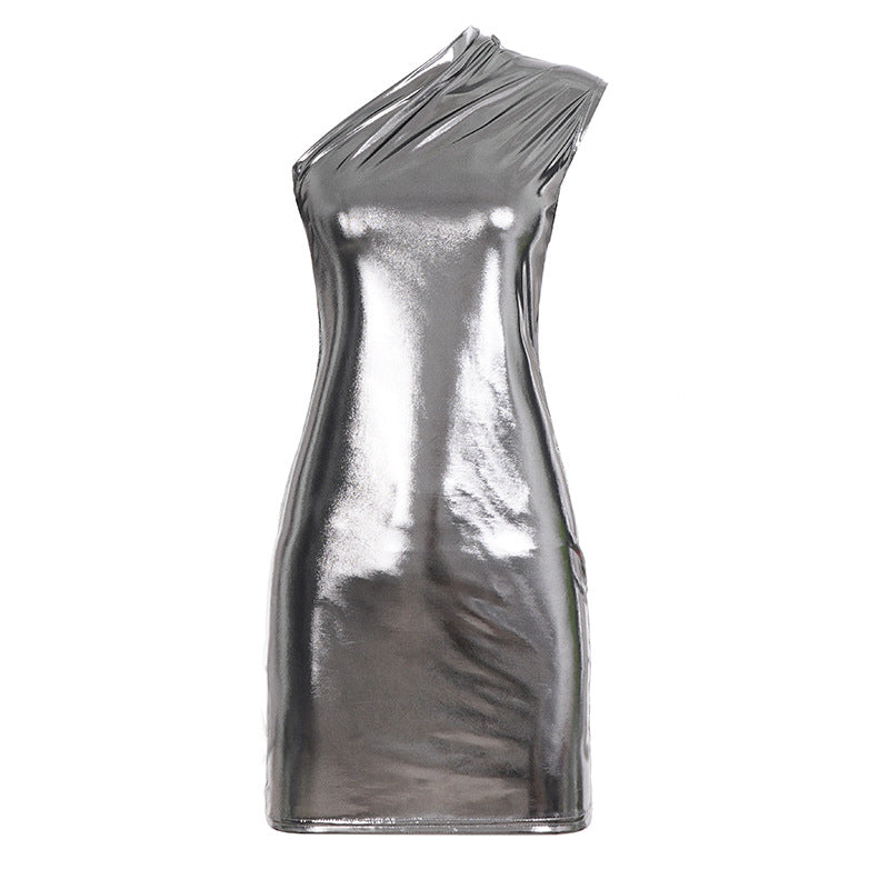 Damen figurbetontes Metallic-Kleid mit asymmetrischem Schnitt R&B