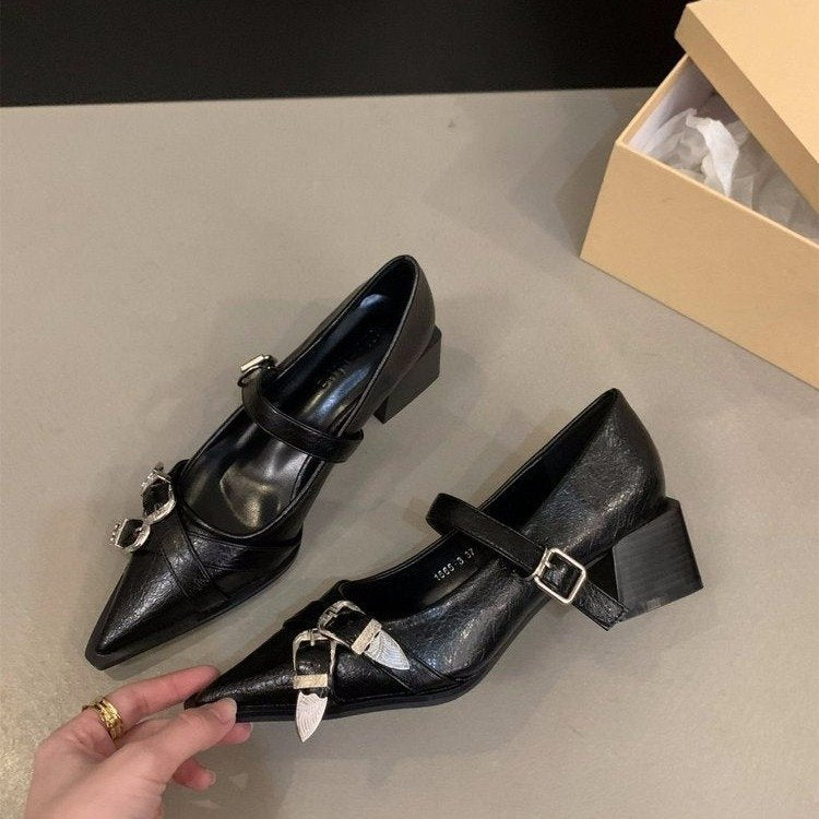 Damen elegante Mary Jane Pumps mit modischer Schnalle und bequemer Blockabsatz R&B