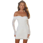 Damen Off-Shoulder Minikleid mit transparenten Spitzenärmeln und bezauberndem Schnitt R&B