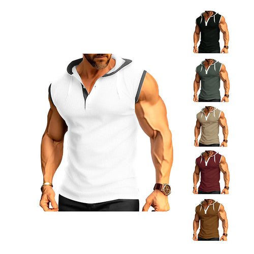 Herren nan ärmelloses Kapuzen-Sportshirt mit Meshstruktur und V-Ausschnitt R&B