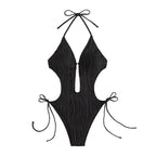 Damen Einteiliger Badeanzug mit raffiniertem Cut-Out und stylischem Wellenmuster