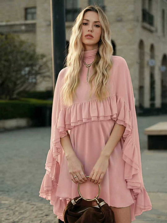 Damen Elegantes Rüschendress mit hochgeschlossenem Ausschnitt und fließendem Schnitt R&B