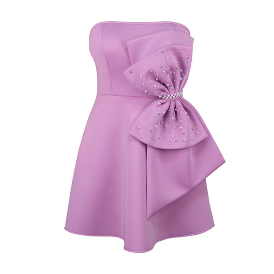 Damen Strapless Cocktailkleid mit hochwertigem Rüschendetail und funkelnden Perlen R&B