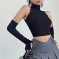 Damen Langarm Crop-Top mit Stehkragen und figurbetontem Schnitt R&B