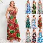 Damen Maxikleid mit floralem Design und schmalen Trägern R&B