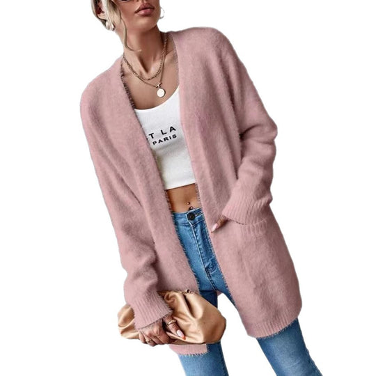 Damen Flauschiger Offener Cardigan aus weichem Material R&B