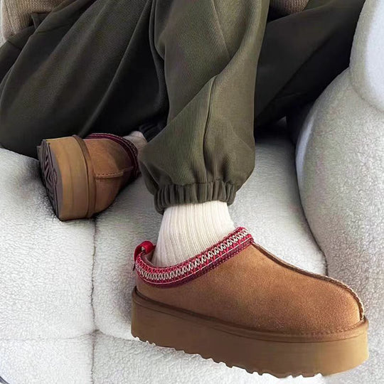 Damen warme Mokassin-Stiefel mit doppeltem Kragen R&B