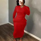 Damen Figurbetontes Rippkleid mit langem Arm und eleganter Silhouette R&B