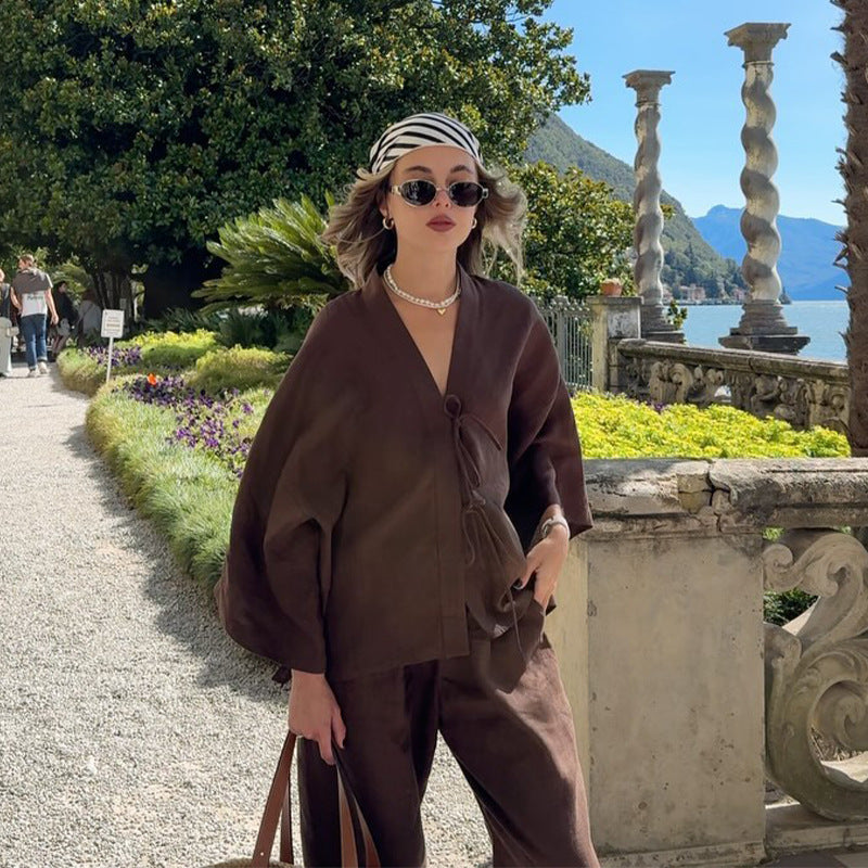 Damen Elegante und luftige Leinenjacke mit seitlichen Schlitzen