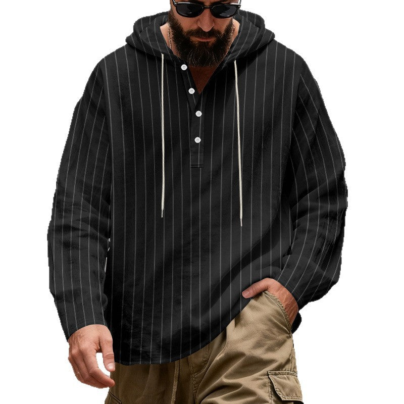 Herren nan Kapuzenhemd mit Knopfleiste und Nadelstreifen R&B
