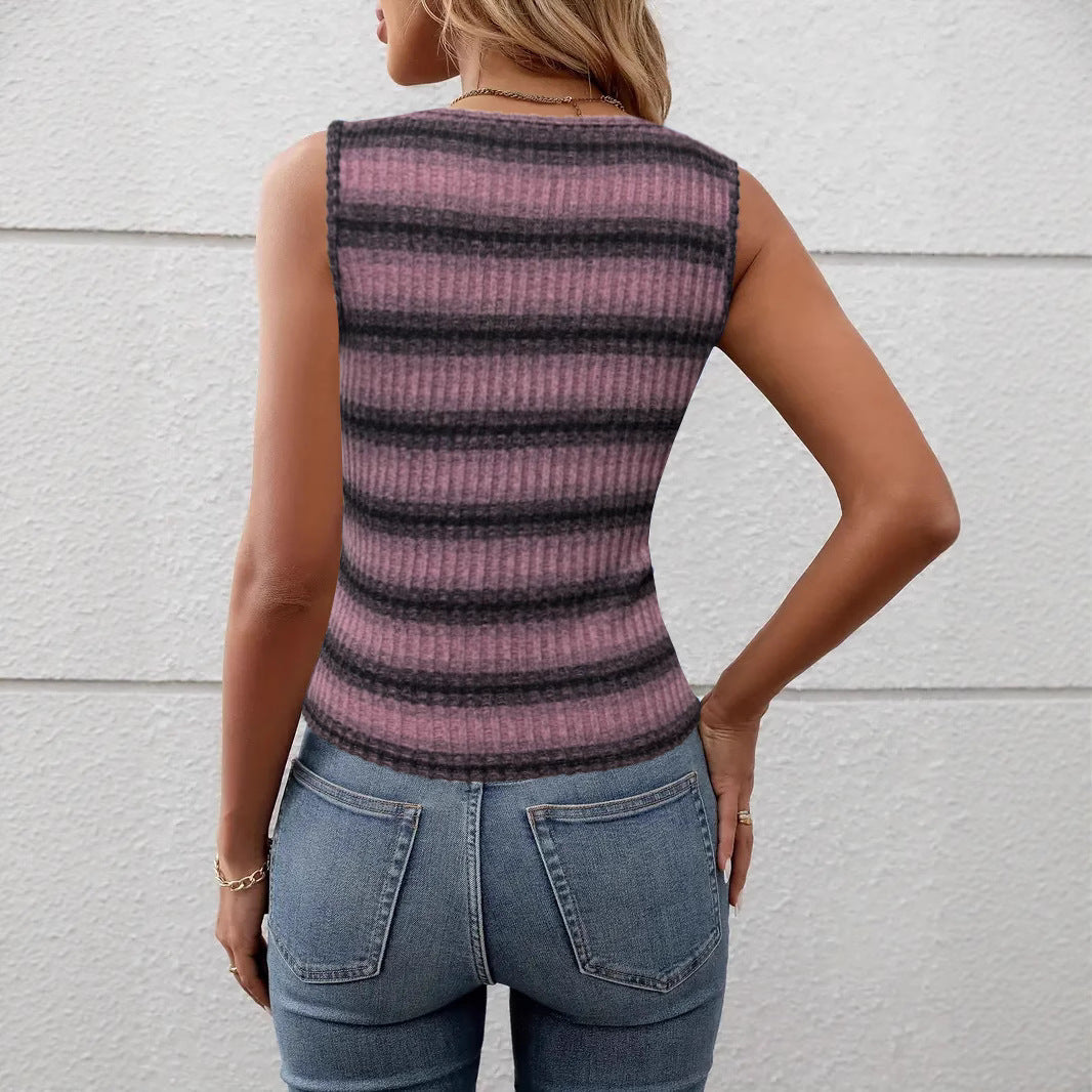 Damen figurbetontes Tanktop mit Rippstruktur und Streifen R&B