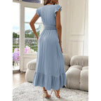 Damen Maxikleid mit voluminösen Rüschenärmel und elegantem Bund R&B