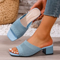 Damen Mules mit modischem Strickoberteil und elegantem Blockabsatz R&B