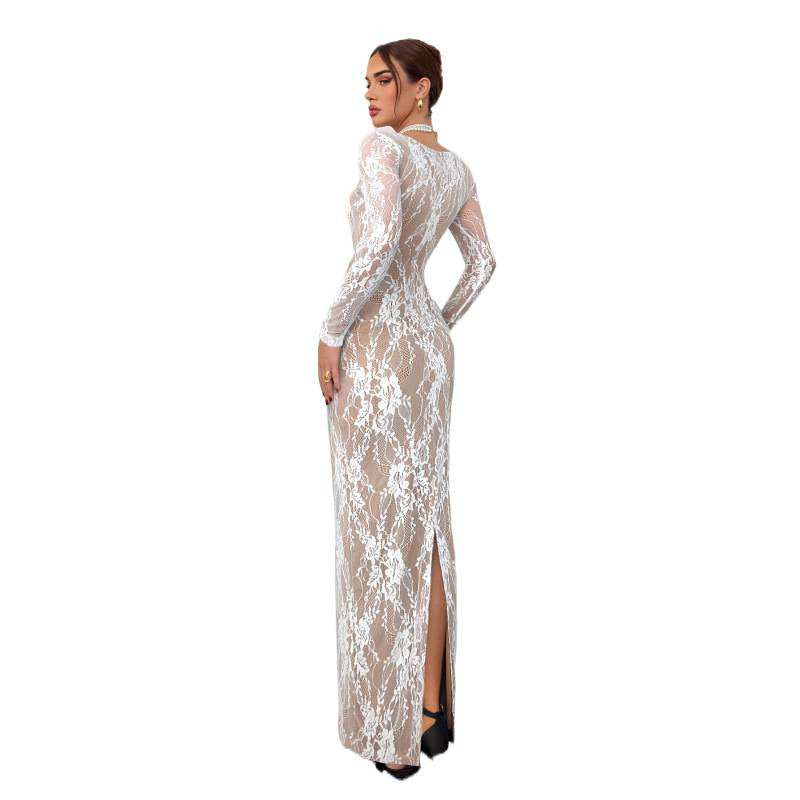 Damen Spitzenkleid mit transparentem Design und eleganten Details R&B