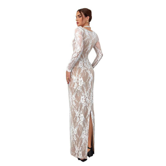 Damen Spitzenkleid mit transparentem Design und eleganten Details R&B