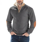 Herren nan Strukturstrick-Halbzipppullover mit wärmendem Sherpa-Kragen und Velours-Ellenbogenapplikation R&B