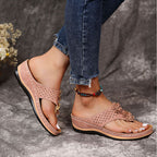 Damen Bequeme Zehensandalen mit dekorativen Blumenapplikationen R&B