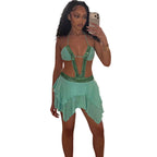 Damen schulterfreies Kleid mit funkelnden Pailletten und schwingendem Rock R&B