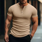 Herren Kurzarm Henley-T-Shirt mit strukturierter Oberfläche R&B