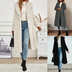 Damen Strickmantel mit Oversized-Kragen und originellen Zopfmuster R&B