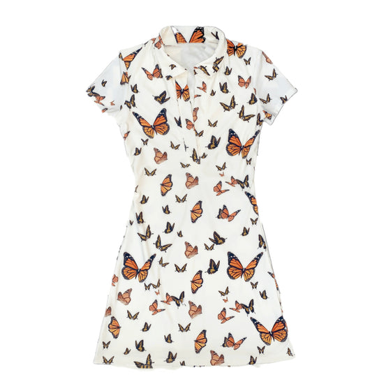 Damen figurbetontes Minikleid mit floralem Muster und modernem V-Ausschnitt R&B