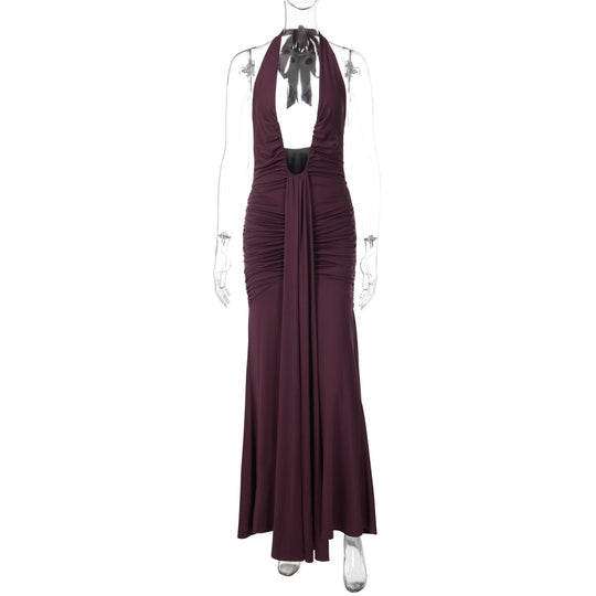 Damen Elegantes Maxikleid mit tiefem Ausschnitt und raffinierten Rüschendetails R&B