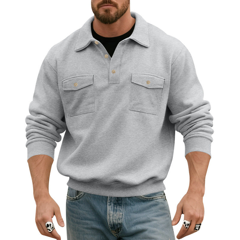 Herren nan Pullover mit Polokragen und aufgesetzten Brusttaschen R&B