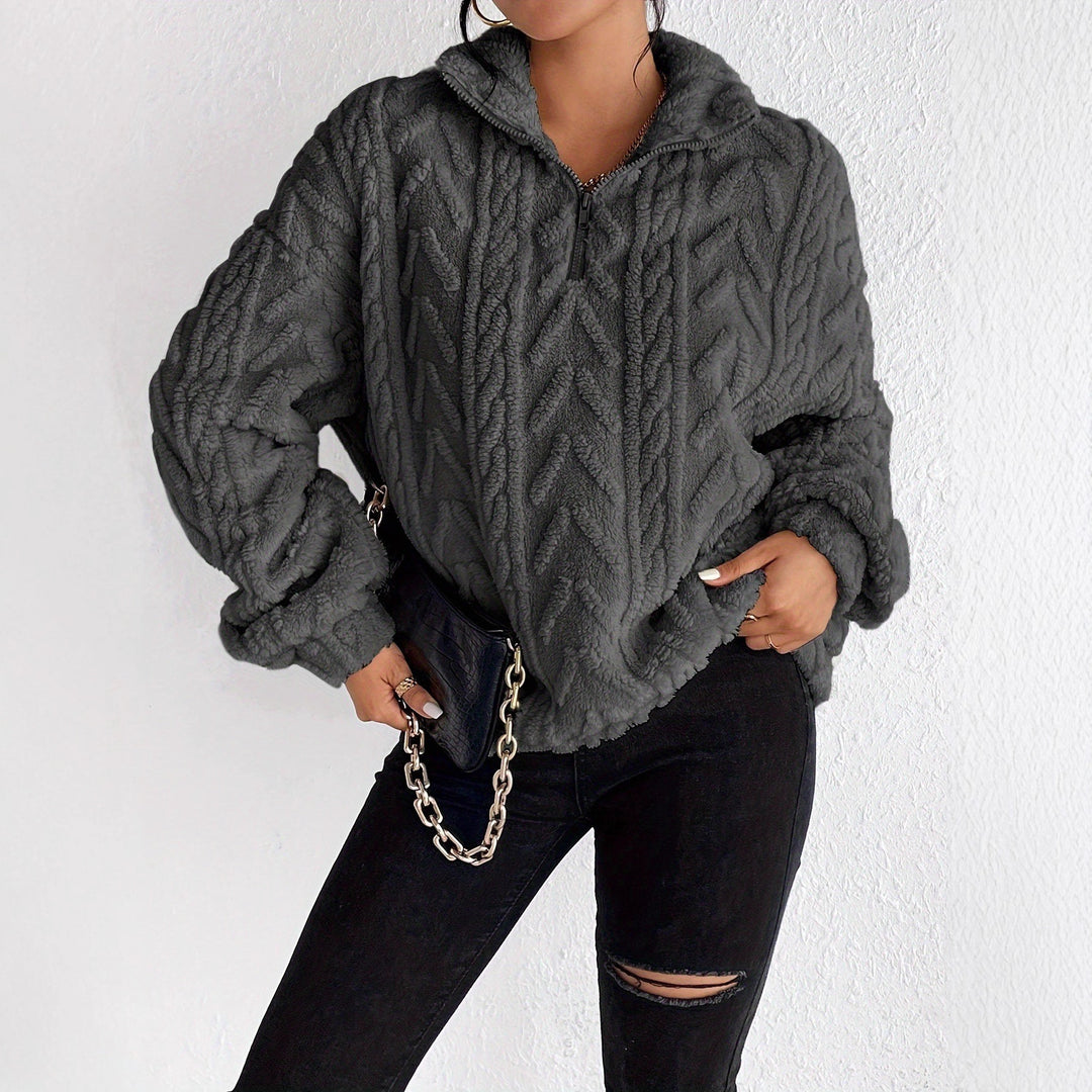 Damen Kuscheliger Fleece-Pullover mit hohem Kragen und Zipper-Detail R&B