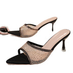Damen Offene Mules mit funkelndem Strass und transparentem Obermaterial R&B