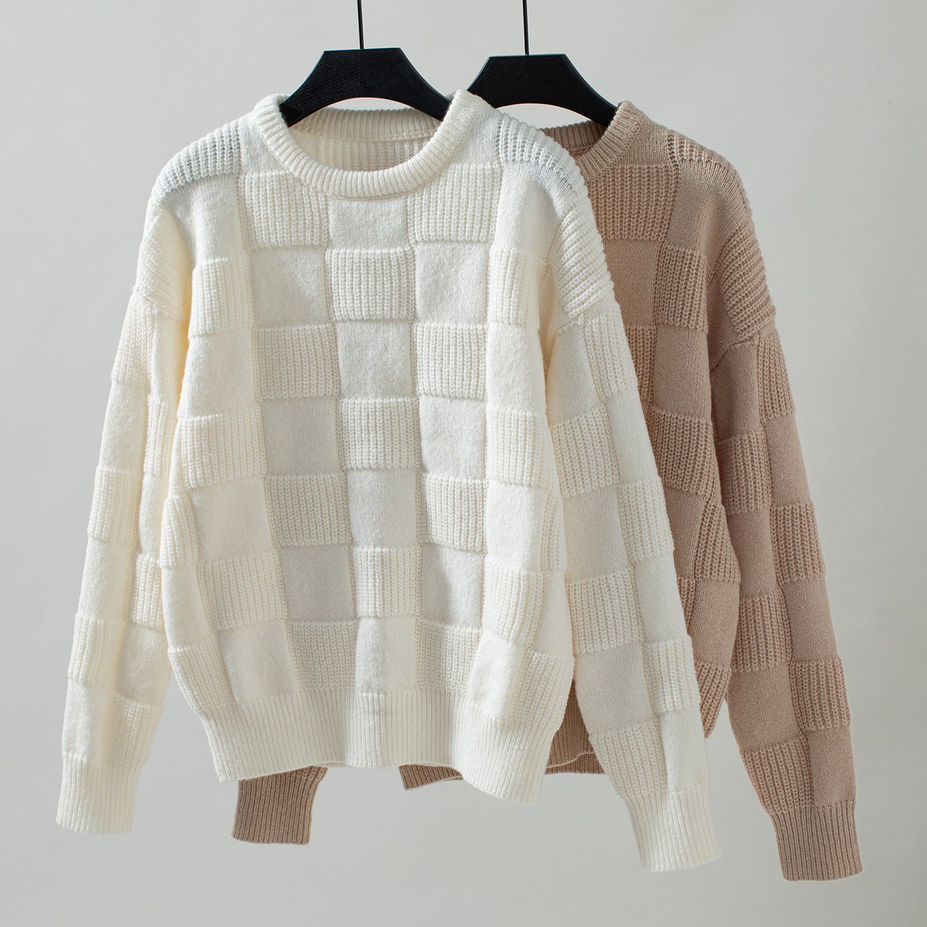 Damen Strickpullover mit modischem Karomuster und lässigem Schnitt R&B